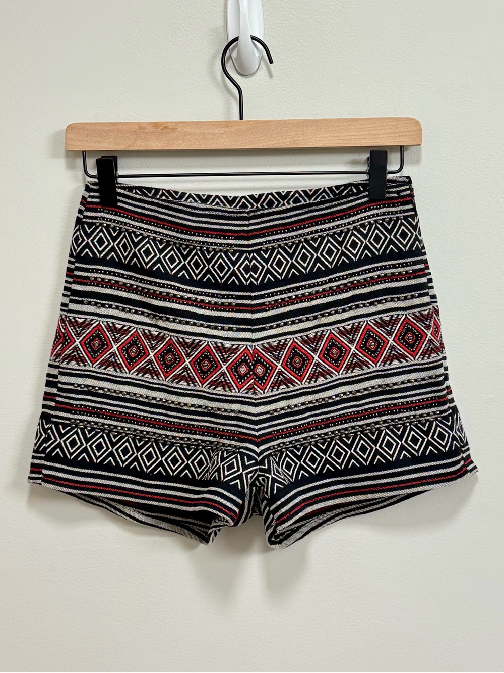 H&M Divided Geometric Aztec Print Beaded Festival Shorts in Black, White & Red 4
